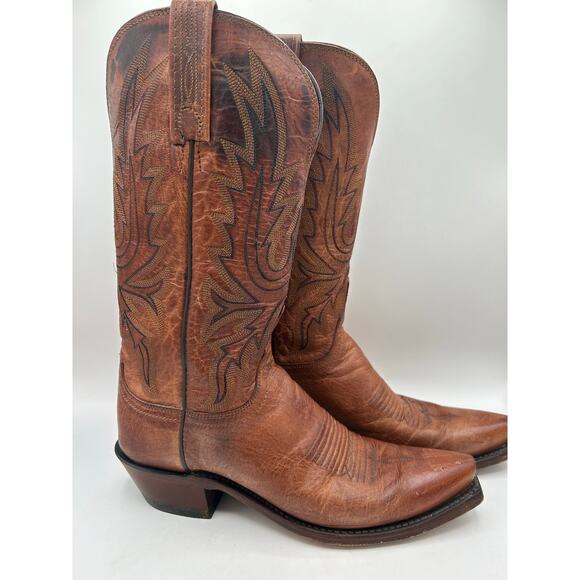 Lucchese 1883  Tan Brown Mad Dog Goat Western women’s 8 B Boots  Snip Toe - Picture 8 of 13